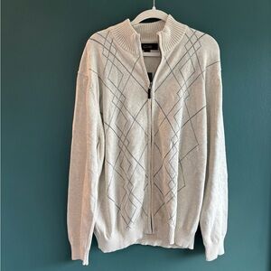 Tasso Elba Cream 1/2 Zip Argyle Knit Sweater Collegiate Chunky Preppy sz XL NWT